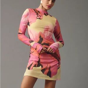 Farm Rio x Anthropologie Long-Sleeve Mock-Neck Mesh Mini Dress Size XS